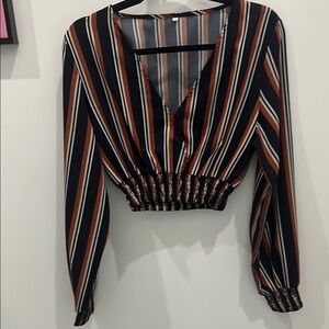 Striped V-Neck Long Sleeve Top